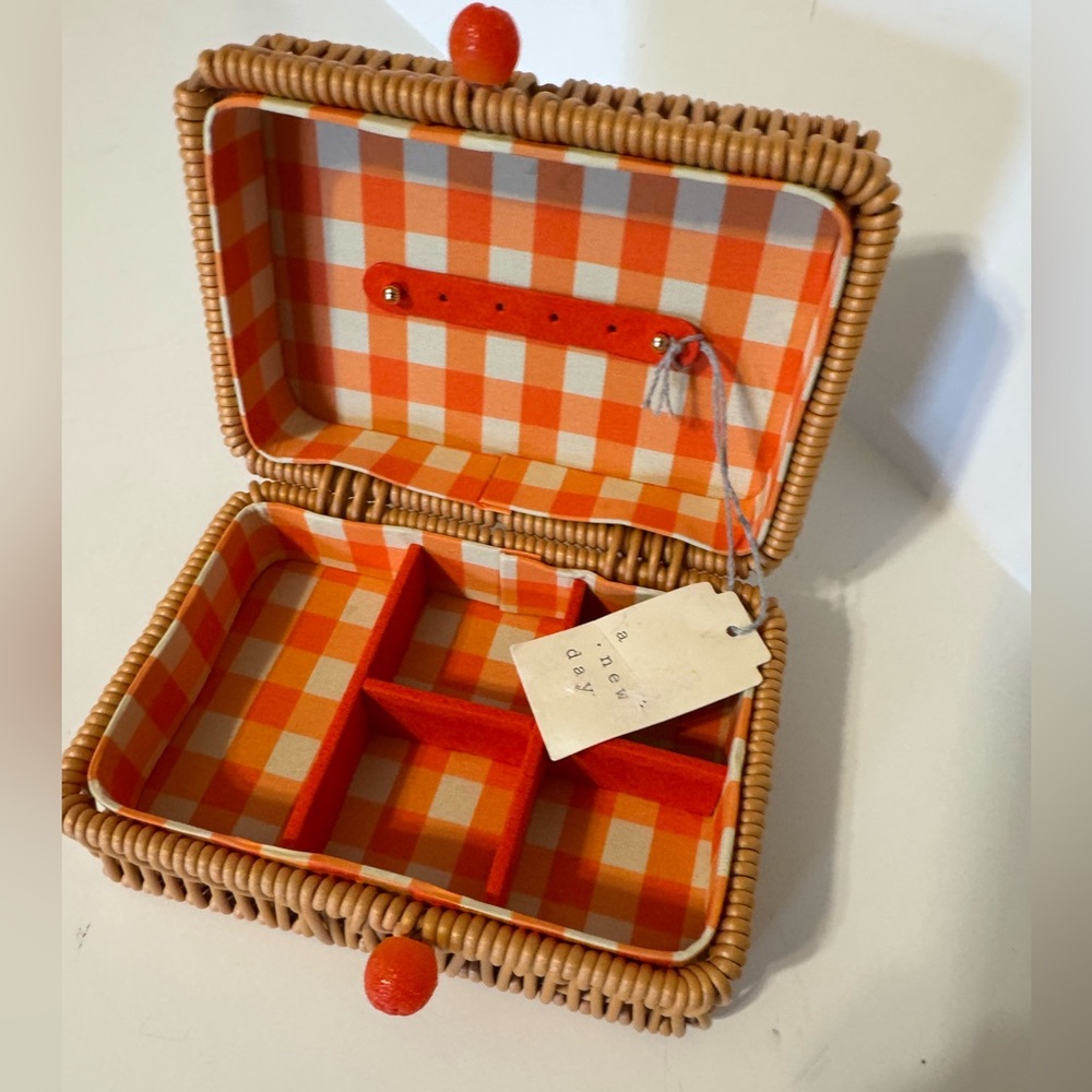 Target A New Day Orange Checkered Wicker Jewelry Box